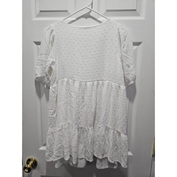 Altar'd State Puff Sleeve White Babydoll  Bohemian Tiered Dress Size S Key Hole - Picture 4 of 6